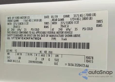 2019 Ford F-150 Xlt z USA, uszkodzony, nr VIN 1FTEW1E43KFA79024